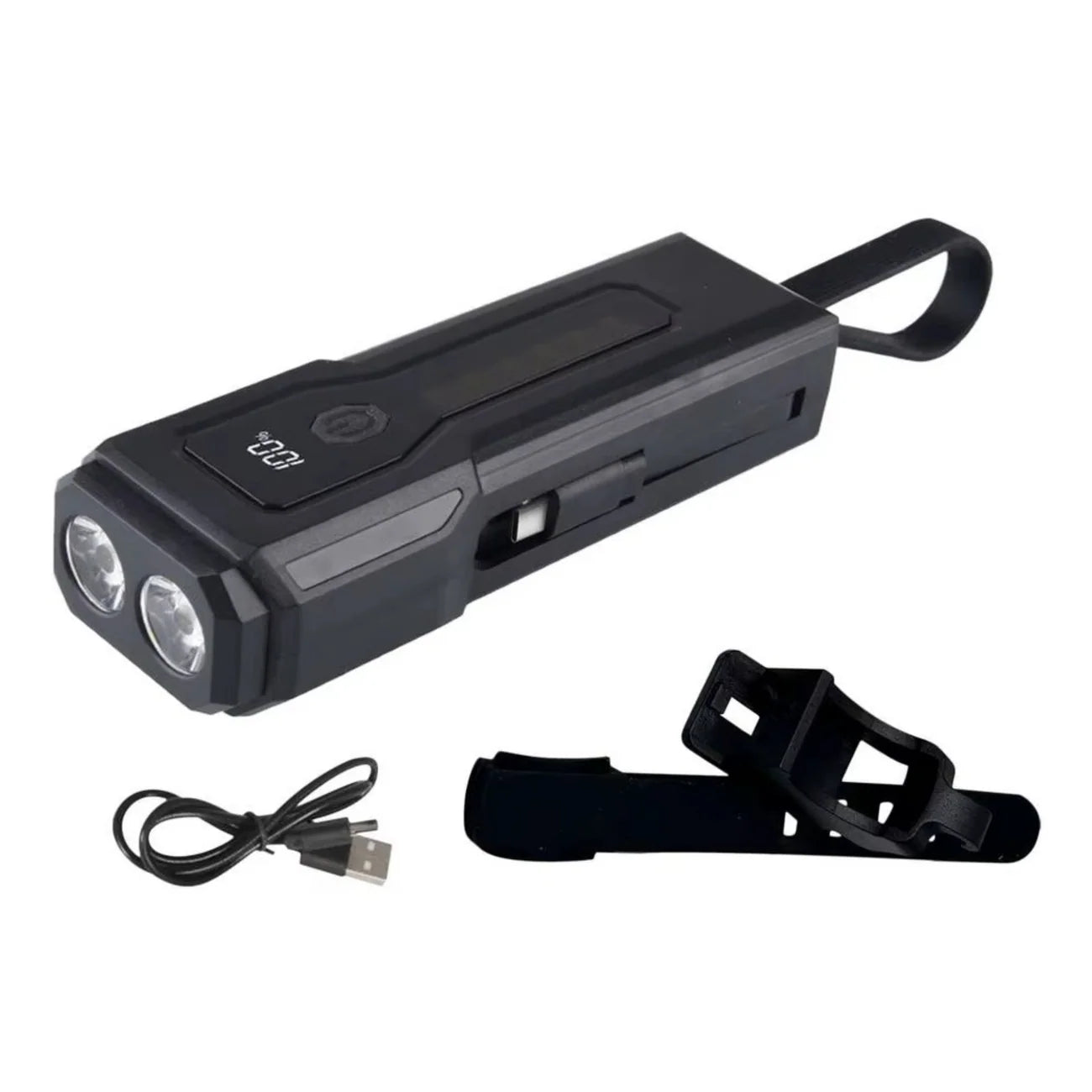 Latarka LED 3w1 z funkcją powerbanku i światłem ostrzegawczym – zoom, tryby świecenia, wyświetlacz LCD