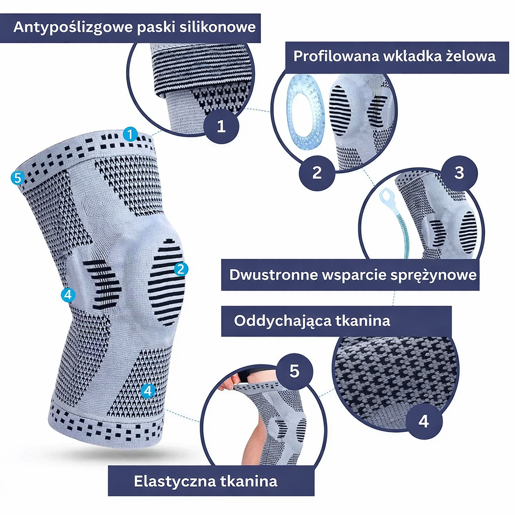 Opaska sportowa na kolano z żelową wkładką – elastyczna, oddychająca, z kompresją