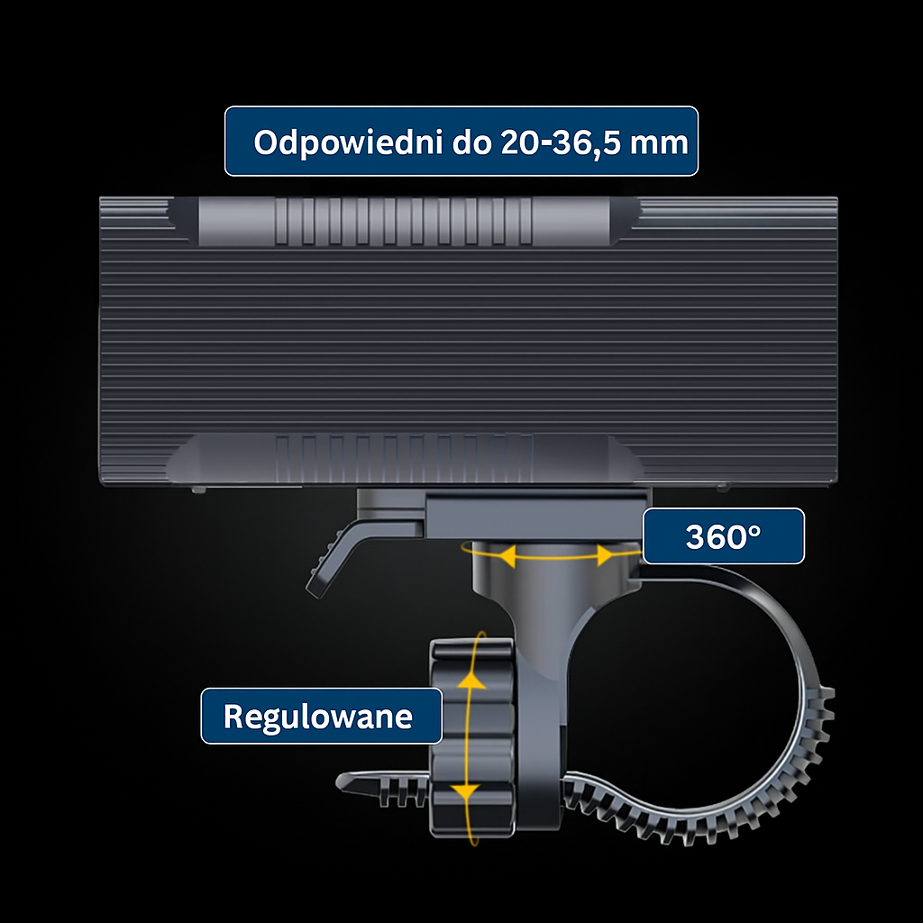 Mocna lampka rowerowa LED z akumulatorem 12800 mAh – do 25h pracy, montaż na kierownicę