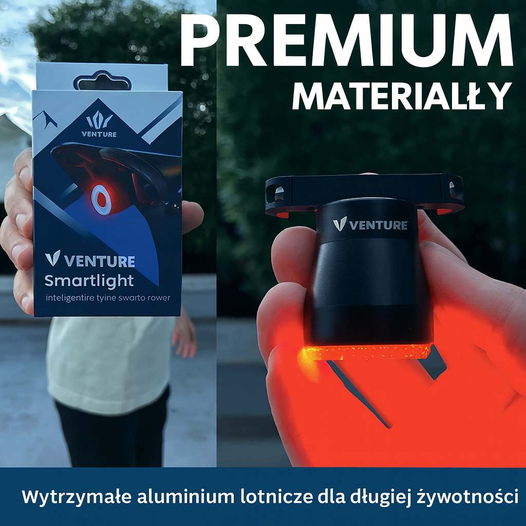 Inteligentna tylna lampka rowerowa VentureStore Smartlight – wodoodporna, USB, do 50h pracy