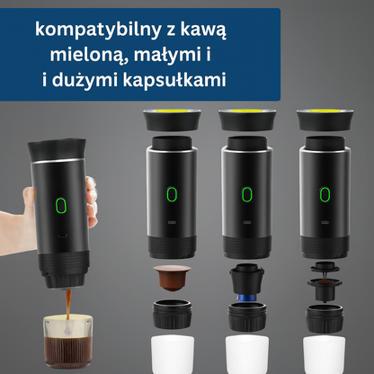 Przenośny ekspres do kawy na kapsułki i mieloną – bezprzewodowy, USB-C, idealny w podróży
