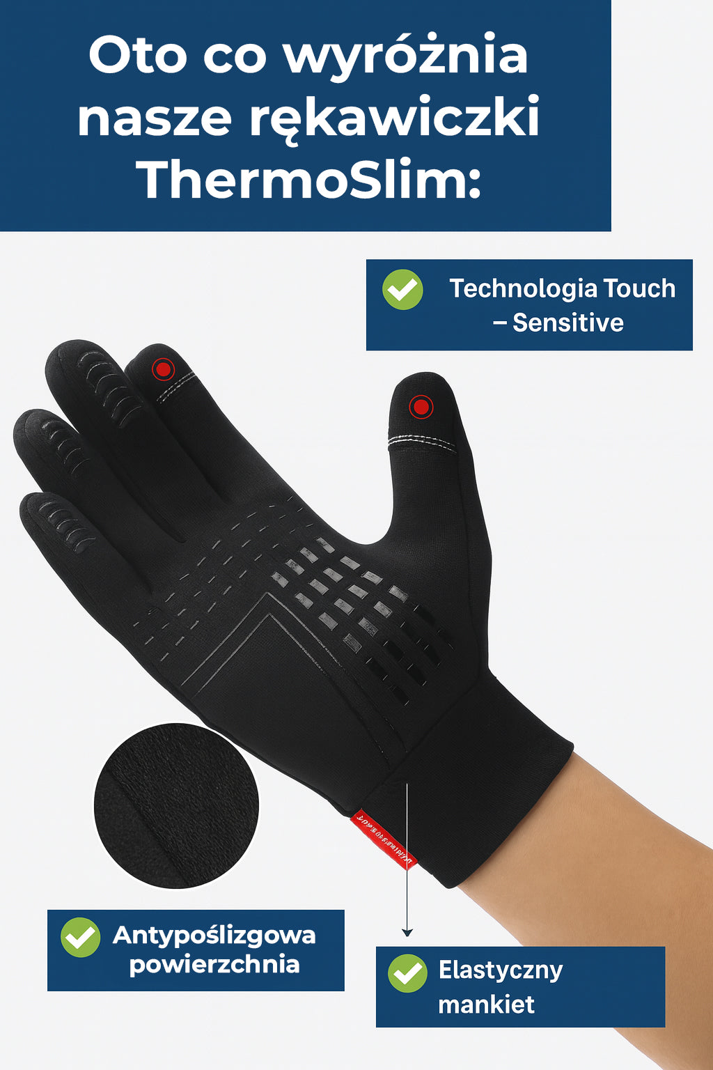 Rękawice zimowe ThermoSlim – dotykowe, wodoodporne, ocieplane