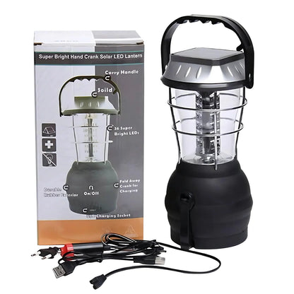 Lampa turystyczna LED z korbką i ładowaniem solarnym – 36 diod, powerbank, USB