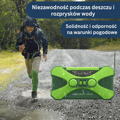 Radio awaryjne FM/AM/NOAA z latarką LED, alarmem SOS, korbką i panelem solarnym – 10000mAh powerbank