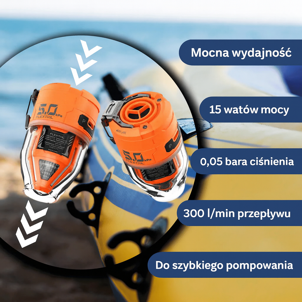 Kompresor elektryczny – przenośna pompka z zestawem końcówek do materacy, pontonów i opon