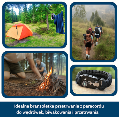 Bransoletka survivalowa z paracordu – kompas, gwizdek, krzesiwo, linka 3,5 m
