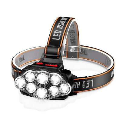 Latarka czołowa LED z 8 diodami – super jasna, wodoodporna, z regulacją kąta i akumulatorem