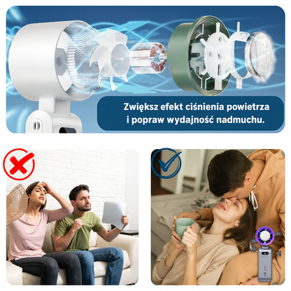 Wentylator przenośny na szyję z wyświetlaczem LED – bezłopatkowy mini wiatrak USB do pracy, podróży i upałów