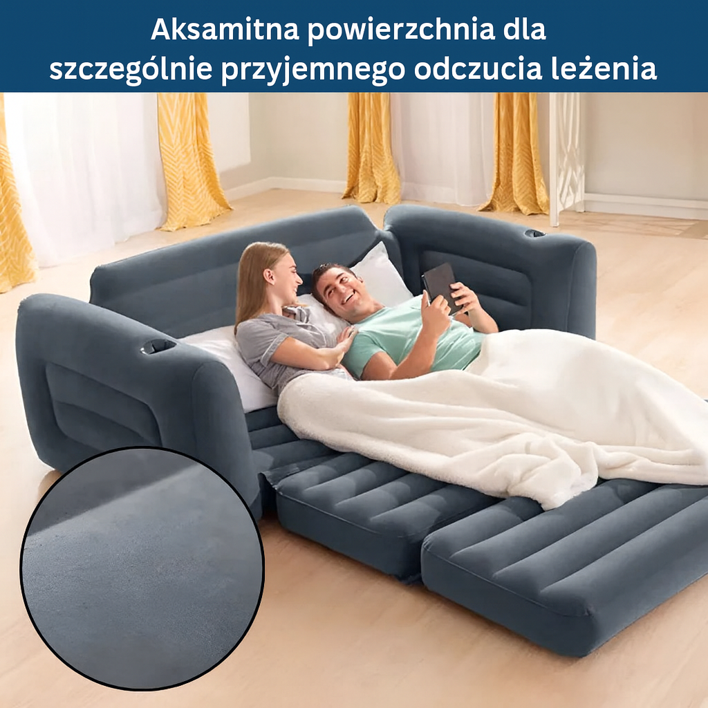 Nadmuchiwany materac-sofa 2w1 – dmuchana kanapa z funkcją spania, idealna do domu i na wyjazdy
