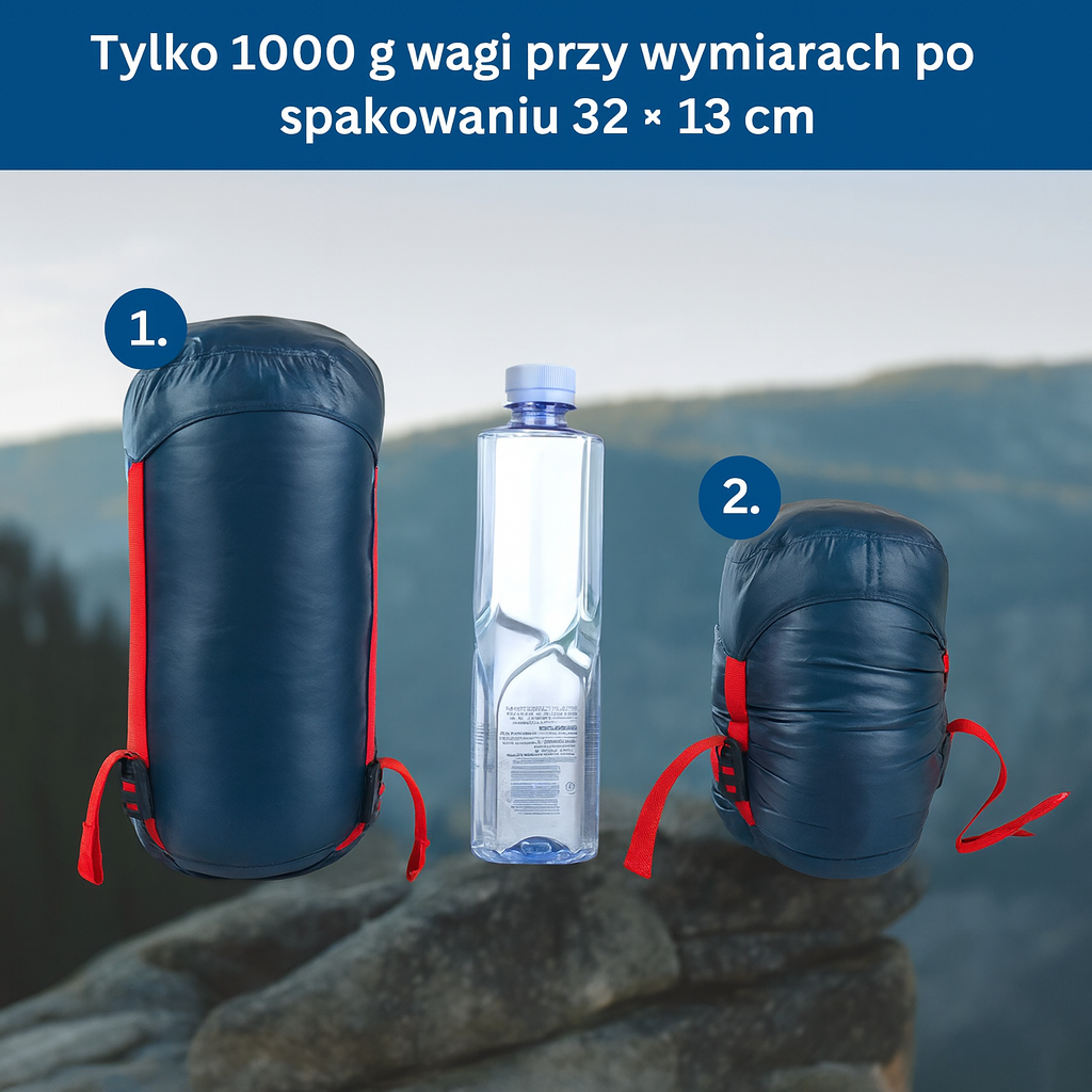 Lekki śpiwór turystyczny z kompresyjnym pokrowcem – idealny na kemping i wędrówki