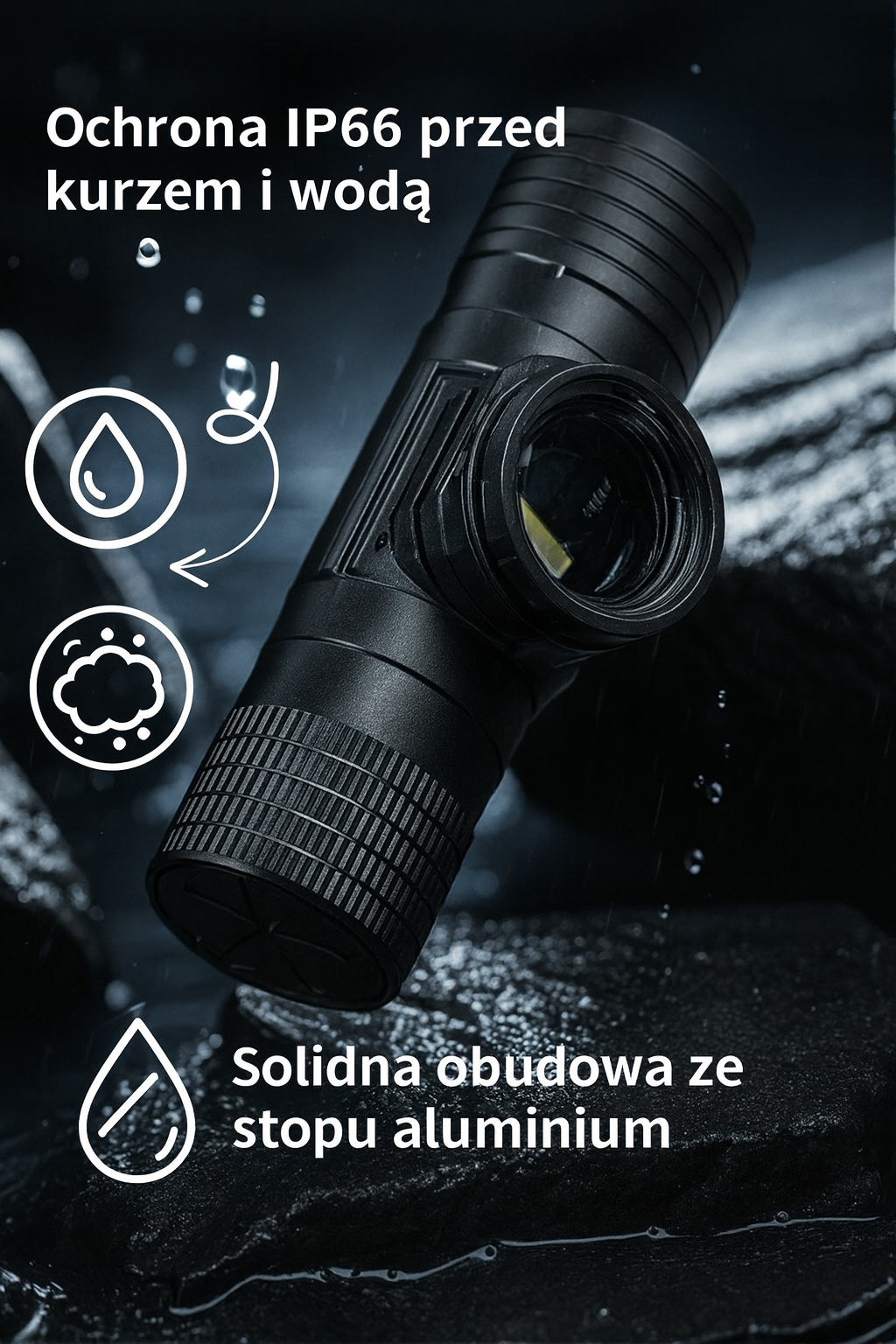 Latarka czołowa LED z regulacją zoomu i paskiem – idealna do prac nocnych i aktywności outdoorowych