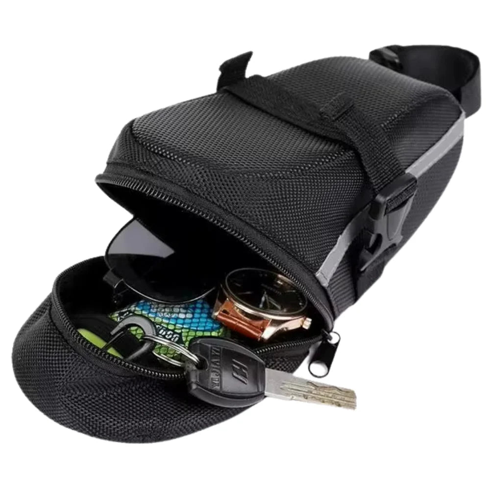 Torba rowerowa podsiodłowa z odblaskiem – montaż na rzep, wodoodporna sakwa na akcesoria i narzędzia