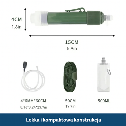 Filtr do wody turystyczny – z aktywnym węglem, zestaw z wężem i workiem