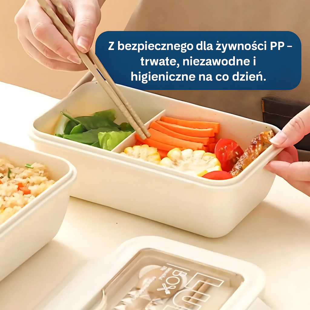 Lunchbox 850 ml z kompletem sztućców – pojemnik śniadaniowy z pokrywką i uszczelką