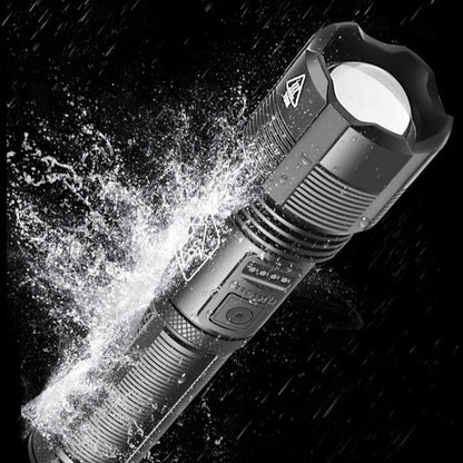 Latarka taktyczna LED z akumulatorem – wielofunkcyjna, ładowanie USB, tryby świecenia