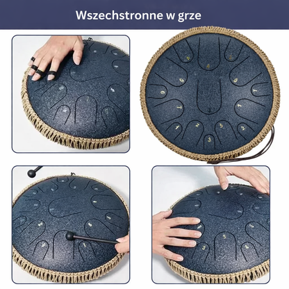 Bęben stalowy 15 tonów (handpan) – z pałeczkami i torbą, instrument perkusyjny