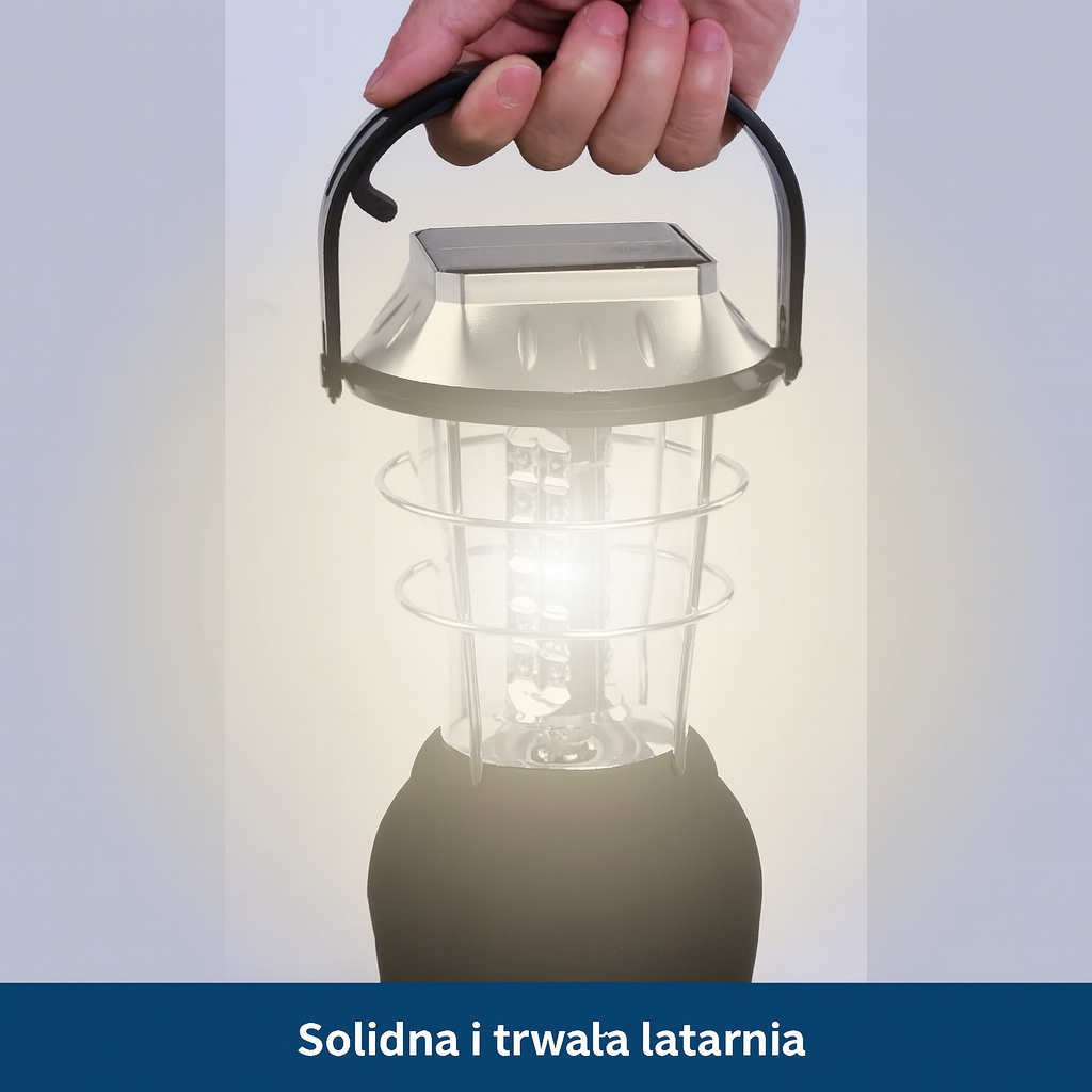 Lampa turystyczna LED z korbką i ładowaniem solarnym – 36 diod, powerbank, USB