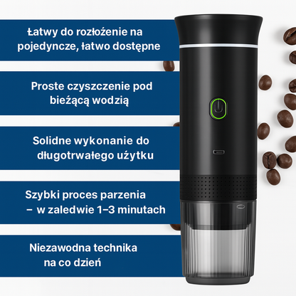 Przenośny ekspres do kawy na kapsułki i mieloną – bezprzewodowy, USB-C, idealny w podróży