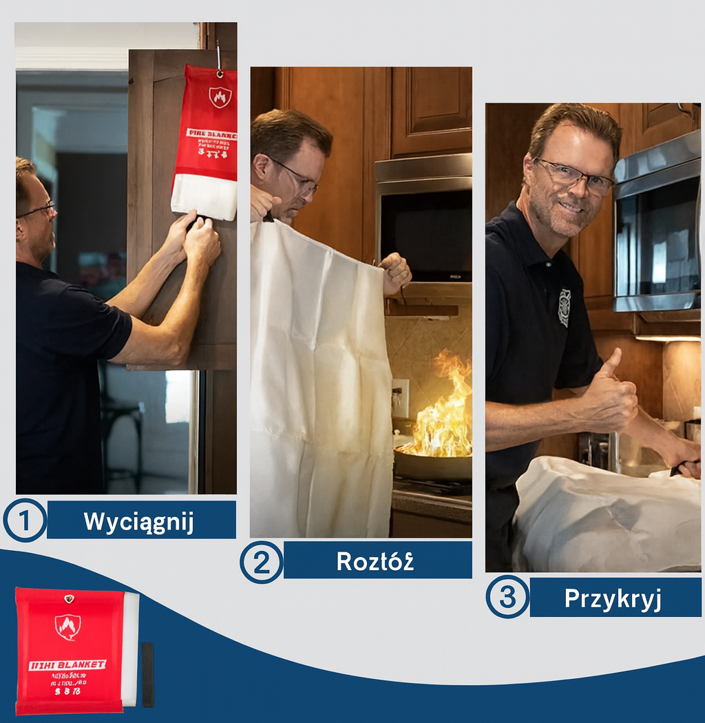 Koc gaśniczy do gaszenia ognia 1x1 m – wielofunkcyjna osłona przeciwpożarowa do kuchni, auta i warsztatu