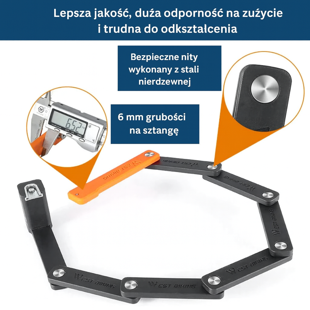 Zapięcie rowerowe składane  – kompaktowe, antykradzieżowe, z hartowanej stali