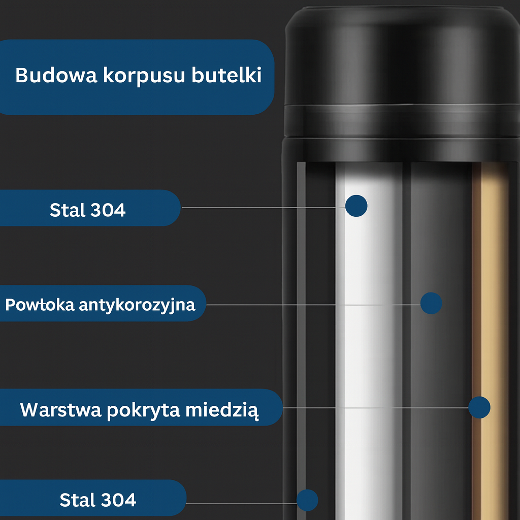 Termiczna butelka z wyświetlaczem LCD – stal nierdzewna, 500 ml, utrzymuje temperaturę do 24h