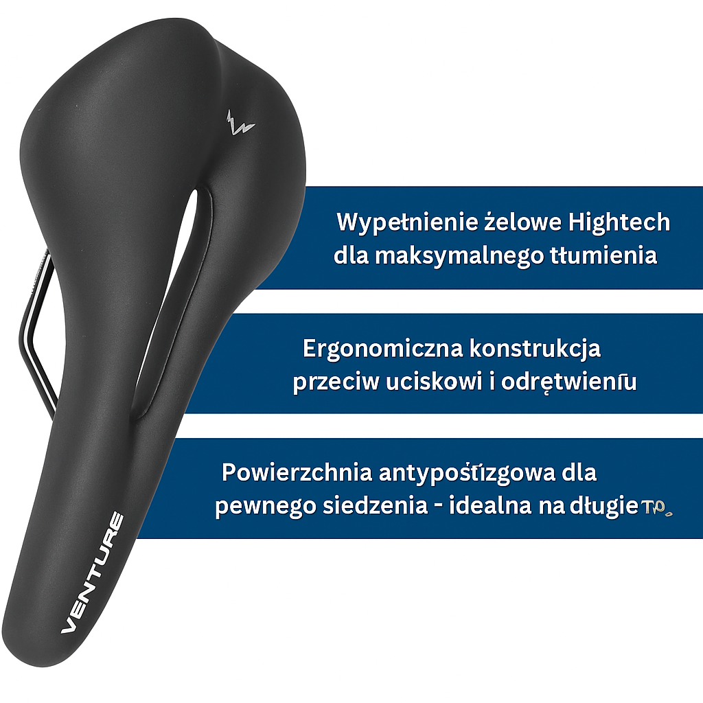 Siodełko rowerowe VENTURE – wodoodporne, ergonomiczne, z otworem wentylacyjnym i stalową ramą