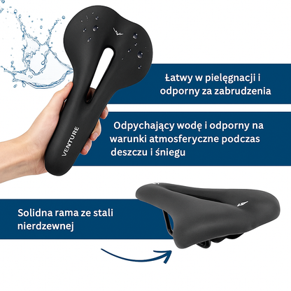 Siodełko rowerowe VENTURE – wodoodporne, ergonomiczne, z otworem wentylacyjnym i stalową ramą