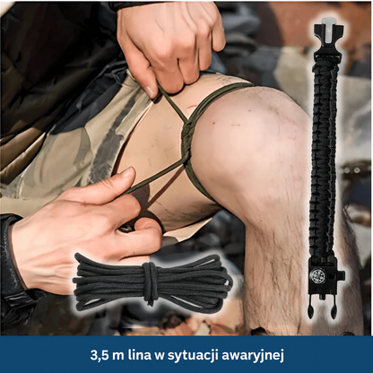 Bransoletka survivalowa z paracordu – kompas, gwizdek, krzesiwo, linka 3,5 m