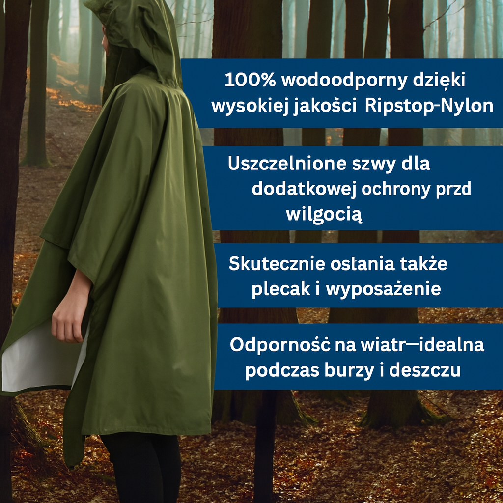 Wodoodporne ponczo przeciwdeszczowe z kapturem – lekka peleryna turystyczna z pokrowcem