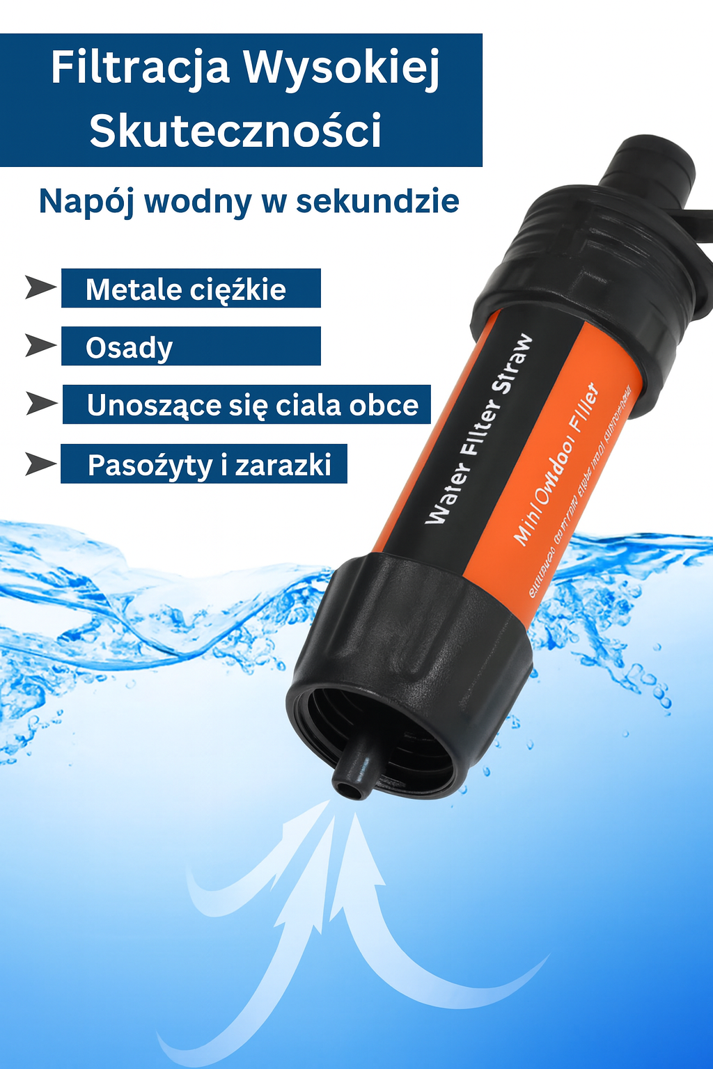 Filtr do wody typu słomka z zestawem – survival, camping, turystyka