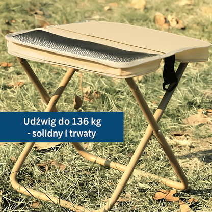 Składany stołek turystyczny 2w1 – siedzisko z funkcją torby, lekki i przenośny