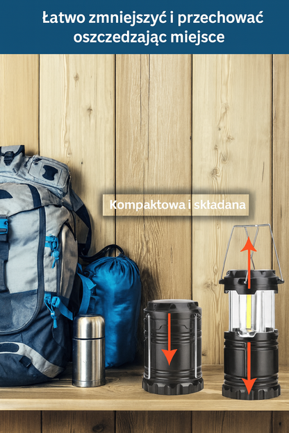 Lampa turystyczna LED COB składana – kompaktowa latarnia na camping i awaryjne oświetlenie
