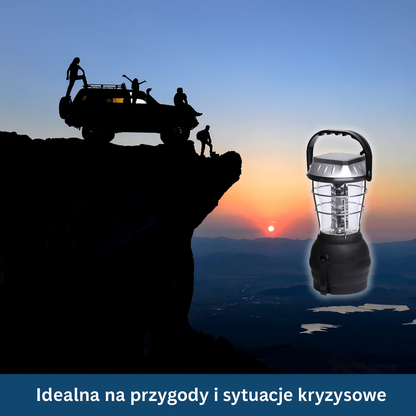 Lampa turystyczna LED z korbką i ładowaniem solarnym – 36 diod, powerbank, USB