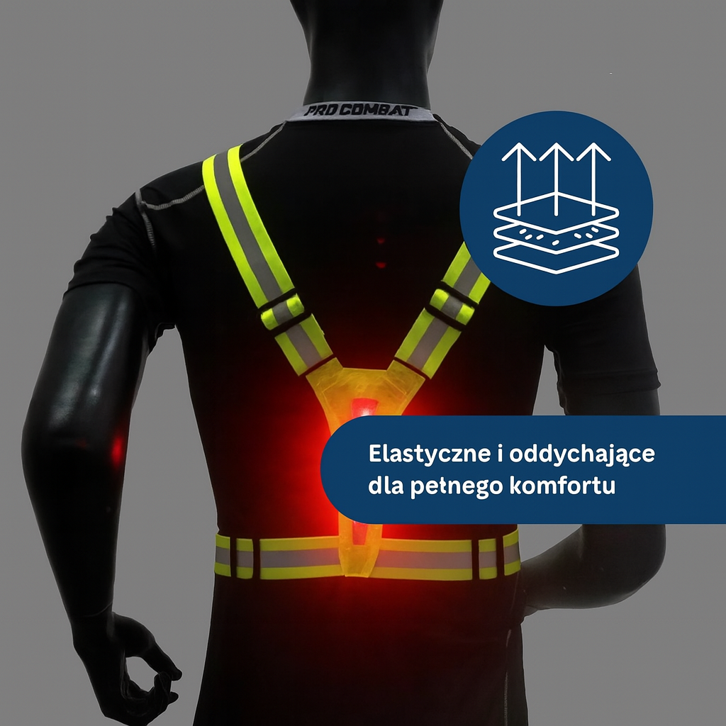 Regulowana szelka odblaskowa z LED – kamizelka bezpieczeństwa do biegania, jazdy na rowerze i spacerów