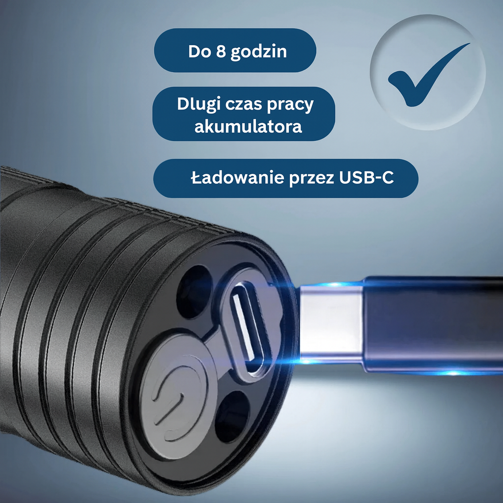 Latarka czołowa LED z regulacją zoomu i paskiem – idealna do prac nocnych i aktywności outdoorowych