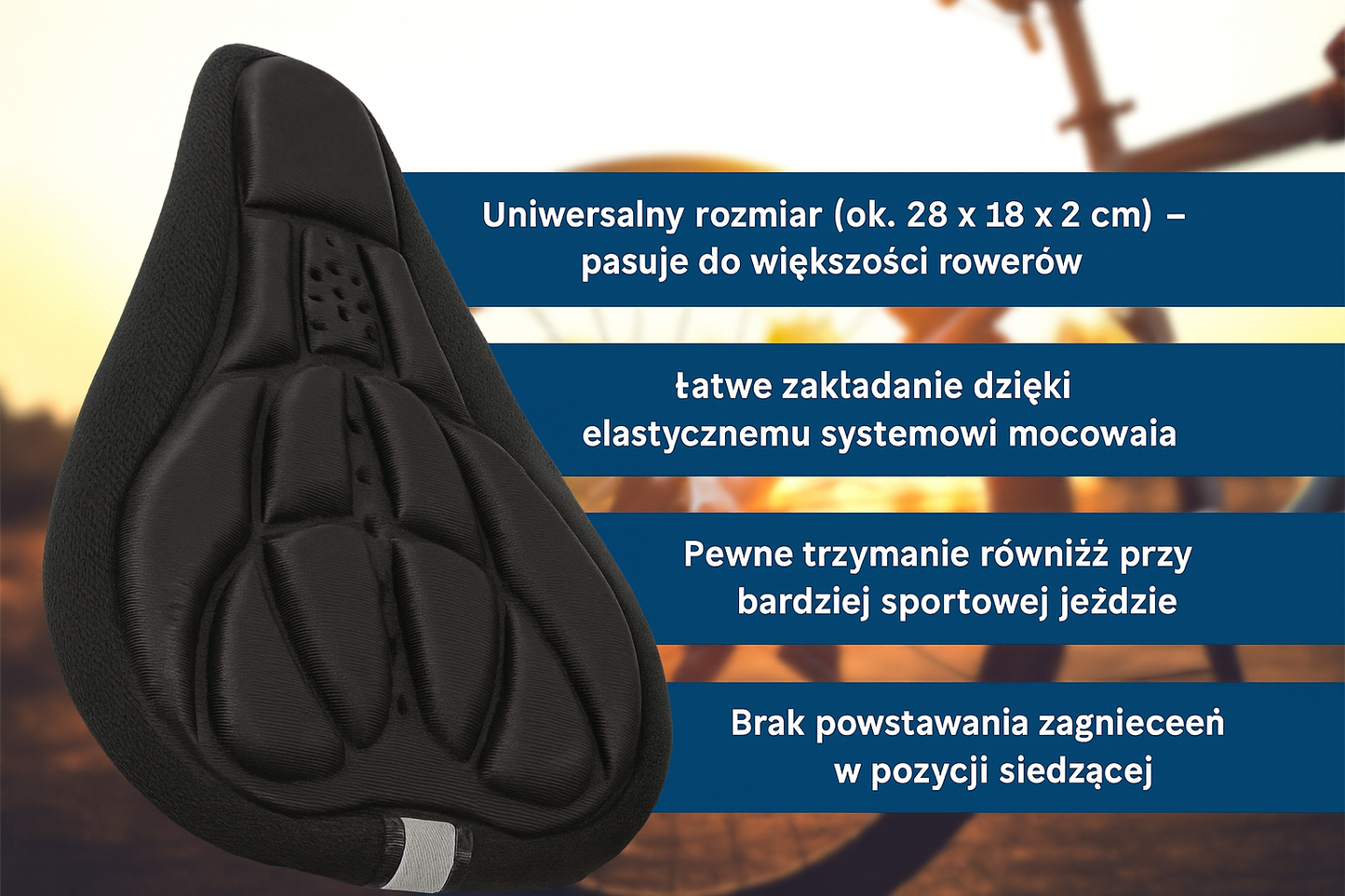 Miękka nakładka na siodełko rowerowe z żelową wyściółką – uniwersalny pokrowiec antywstrząsowy