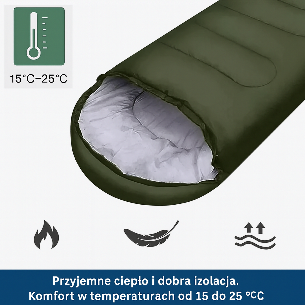 Śpiwór turystyczny z dużą powierzchnią do spania 75x210 cm – komfortowy i lekki