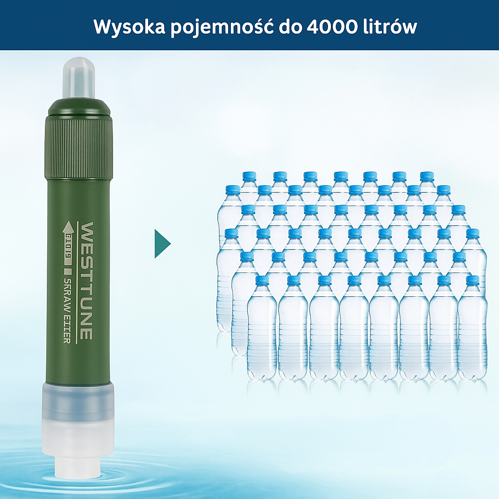 Filtr do wody turystyczny – z aktywnym węglem, zestaw z wężem i workiem