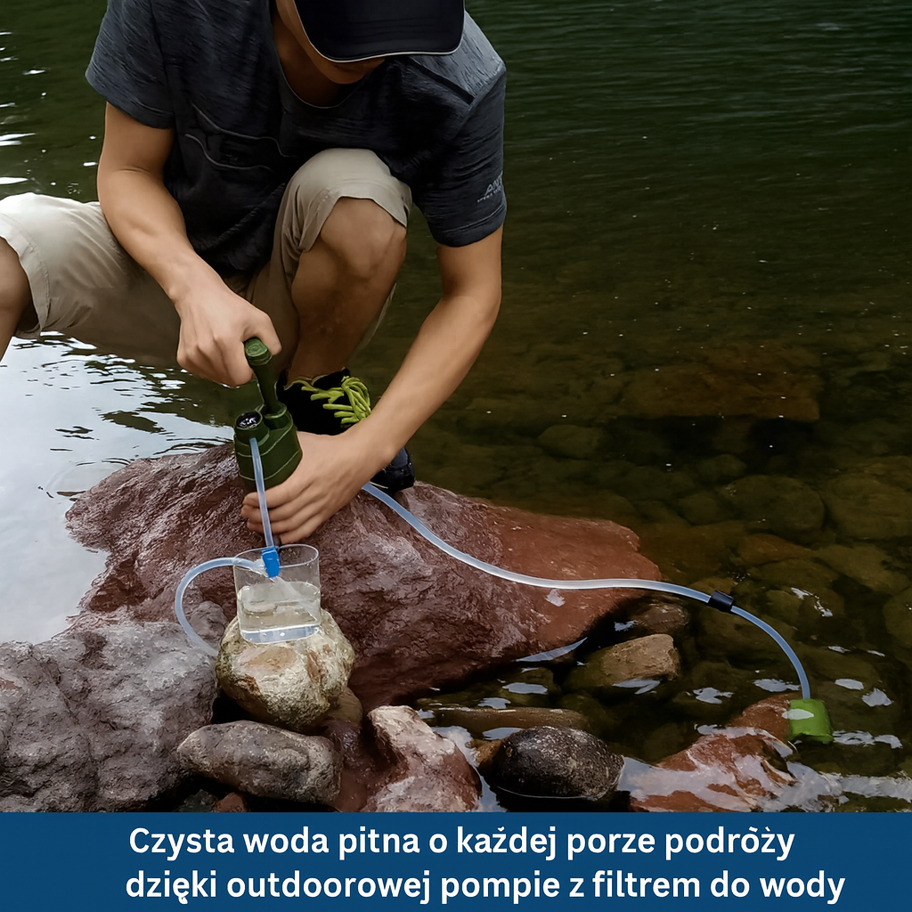 Pompa filtrująca wodę z węglem aktywnym i membraną UF – filtr survivalowy do outdooru i podróży