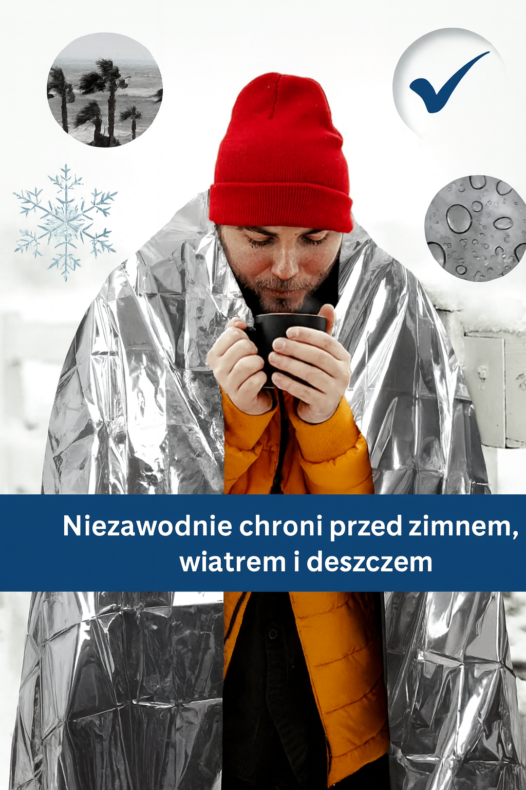 Folia NRC – koc ratunkowy 140x210 cm, wodoodporny i wiatroszczelny, zatrzymuje ciepło ciała