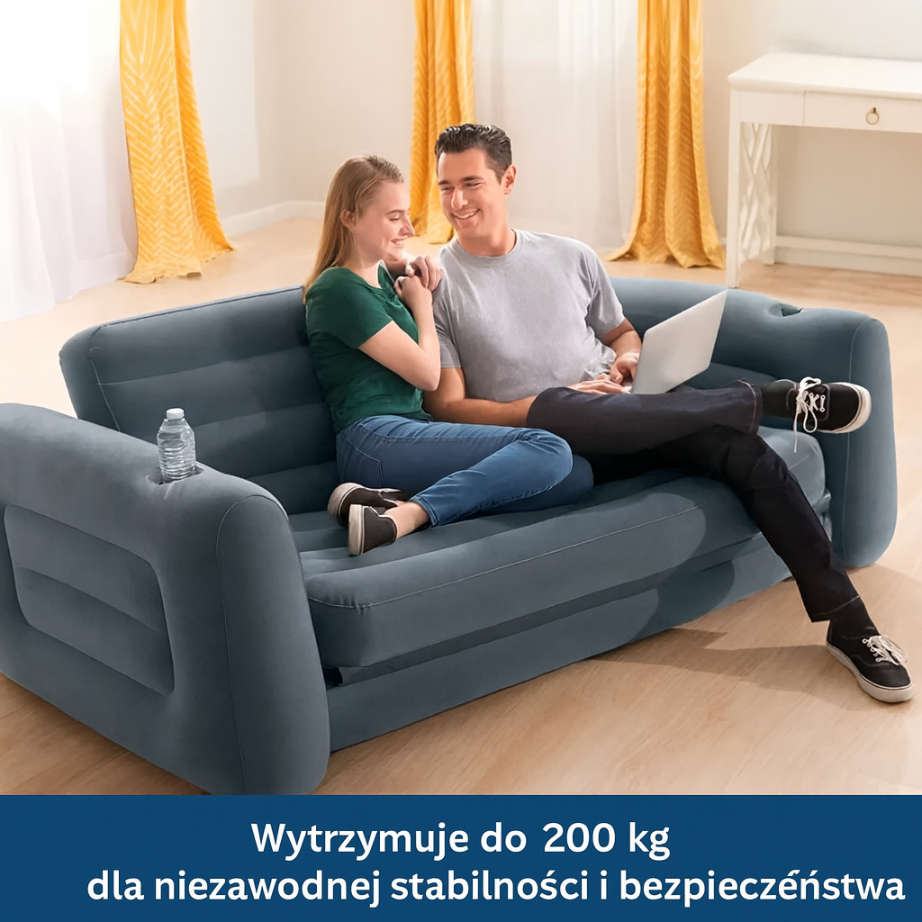 Nadmuchiwany materac-sofa 2w1 – dmuchana kanapa z funkcją spania, idealna do domu i na wyjazdy