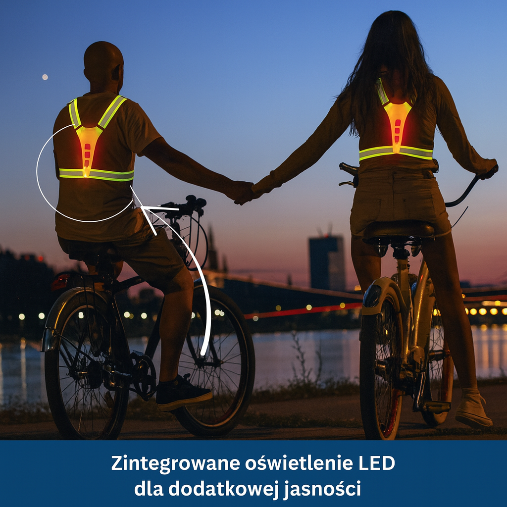 Regulowana szelka odblaskowa z LED – kamizelka bezpieczeństwa do biegania, jazdy na rowerze i spacerów