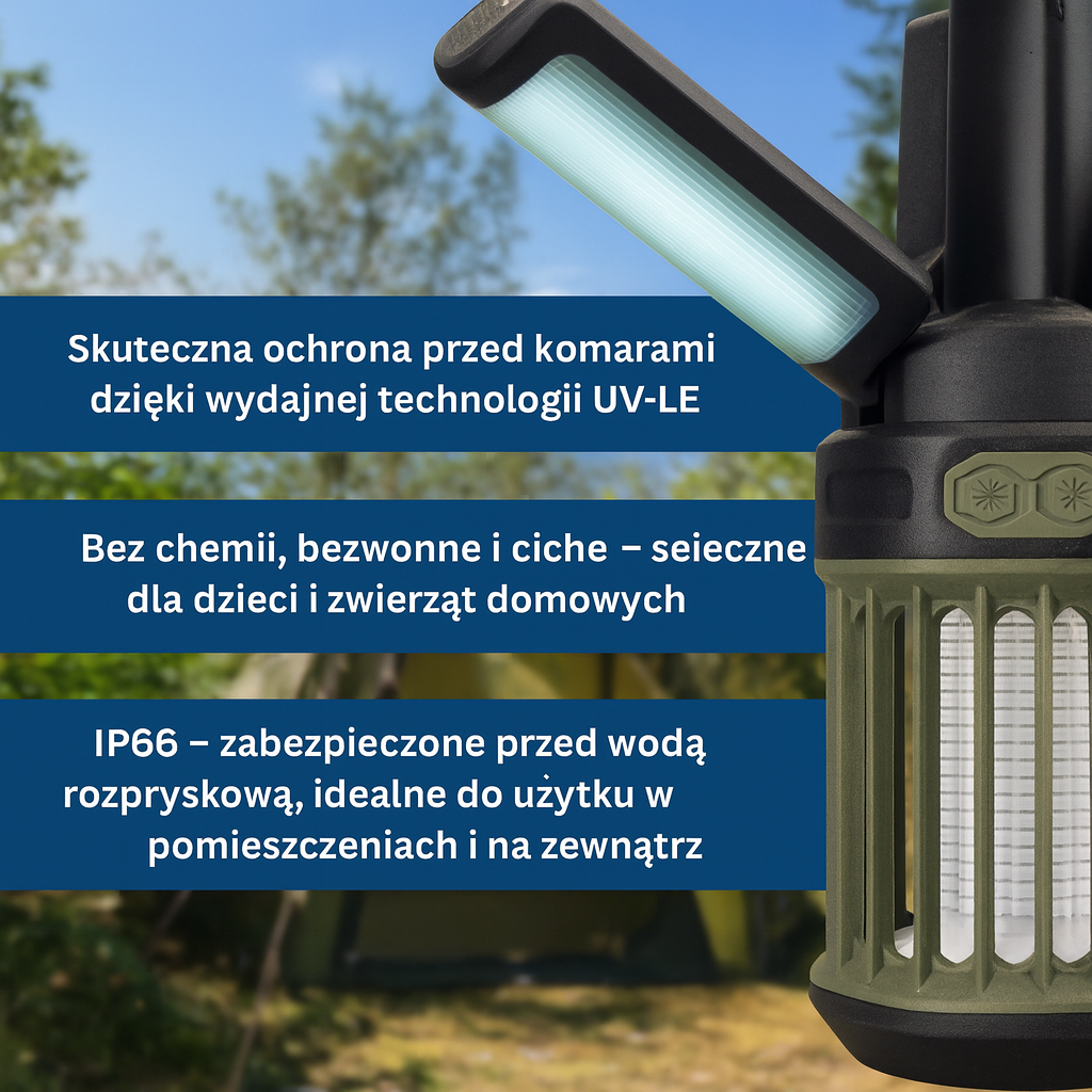 Lampa owadobójcza z funkcją latarki LED – 2w1 odstraszacz komarów i oświetlenie do użytku na zewnątrz