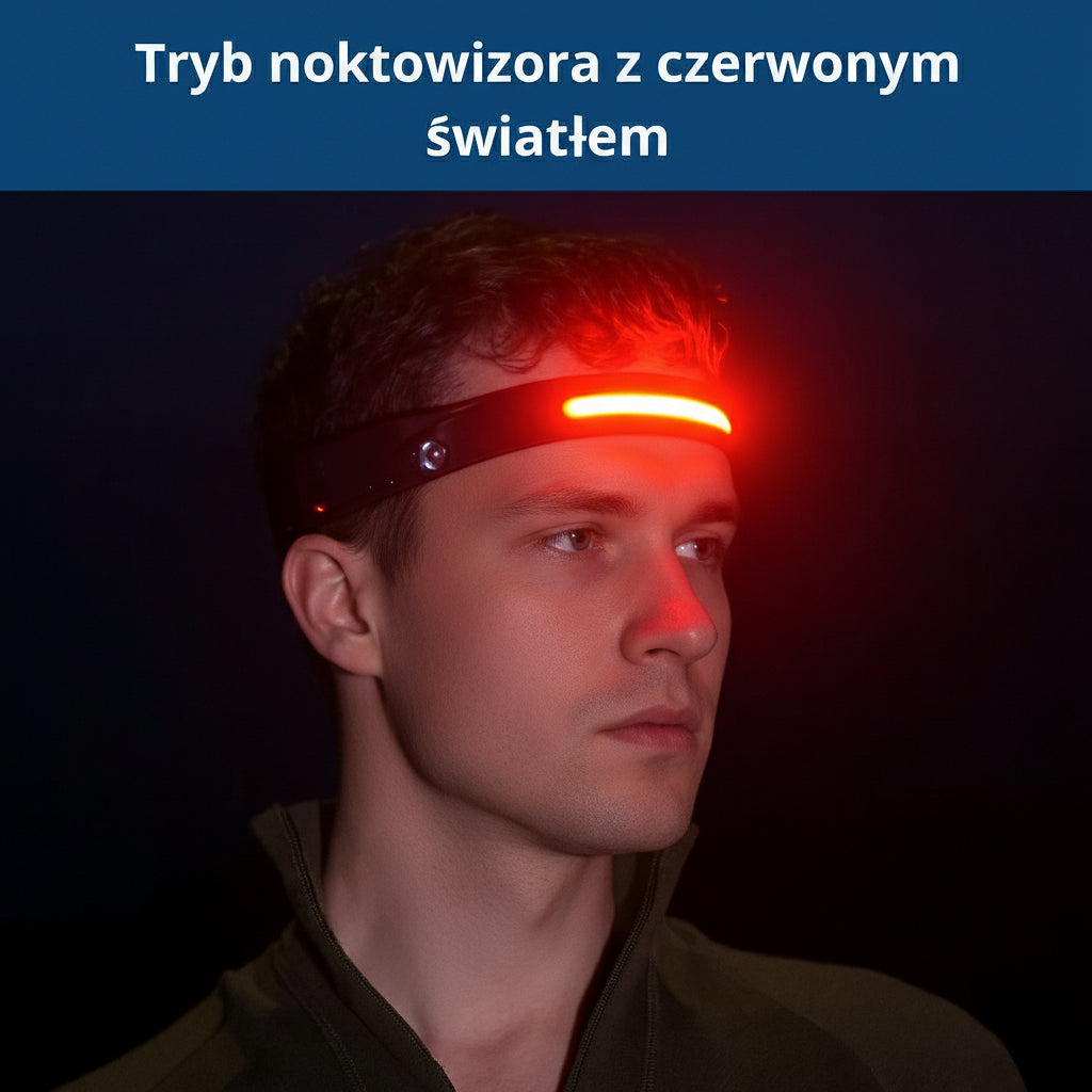 Latarka czołowa 230° z czujnikiem ruchu i trybem czerwonego światła