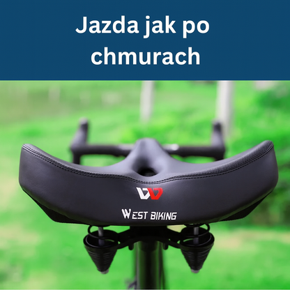 Szerokie siodło rowerowe z amortyzacją sprężynową i otworem wentylacyjnym