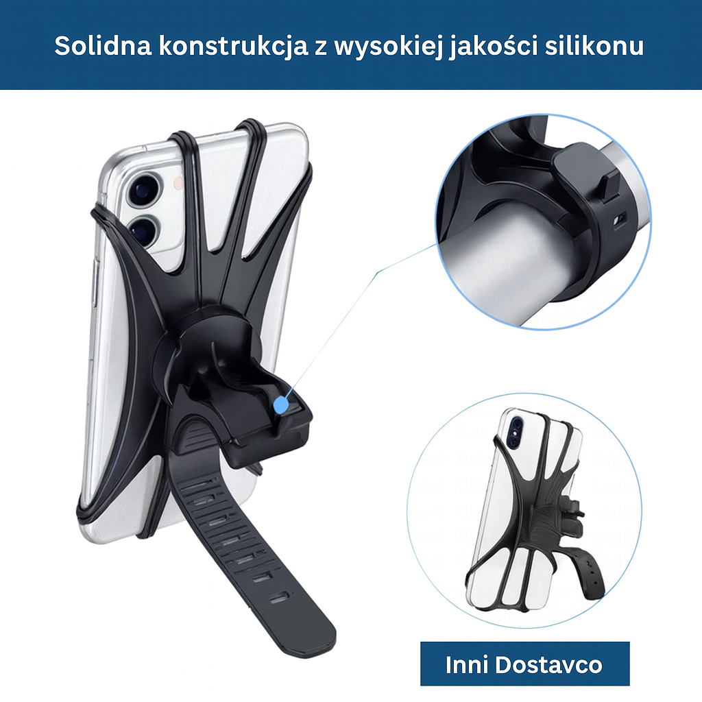 Obrotowy uchwyt rowerowy na telefon – elastyczny i antypoślizgowy silikon 360°