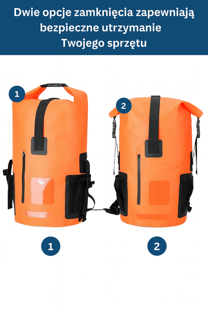 Wodoodporny plecak turystyczny 35L – rolowane zamknięcie, boczne kieszenie, idealny na kajaki, wyprawy, żagle