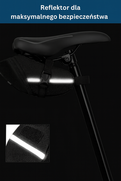 Torba rowerowa podsiodłowa z odblaskiem – montaż na rzep, wodoodporna sakwa na akcesoria i narzędzia