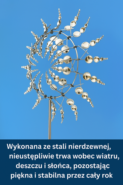 Metalowa ozdoba ogrodowa – obrotowy wiatrak 3D z efektem lustrzanym