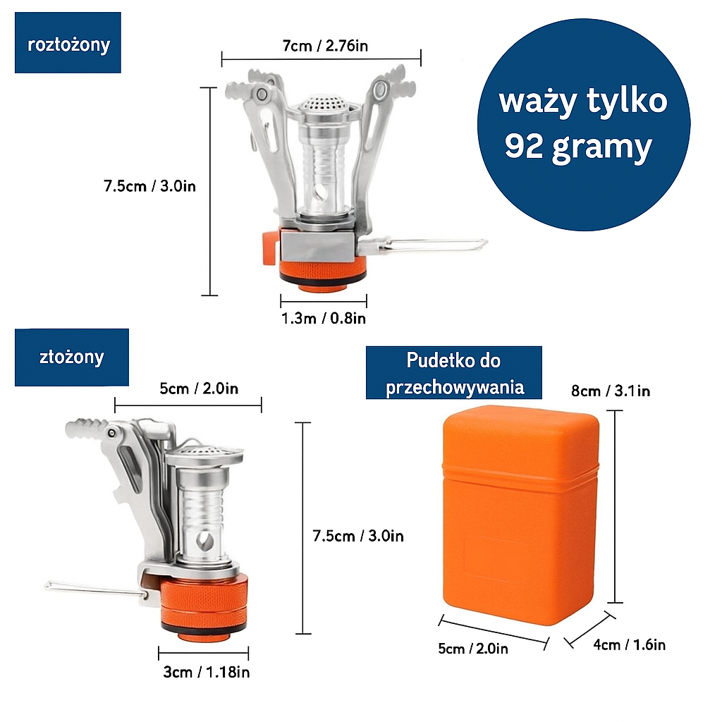 Turystyczna kuchenka gazowa składana z piezo zapalnikiem – kompaktowy palnik kempingowy
